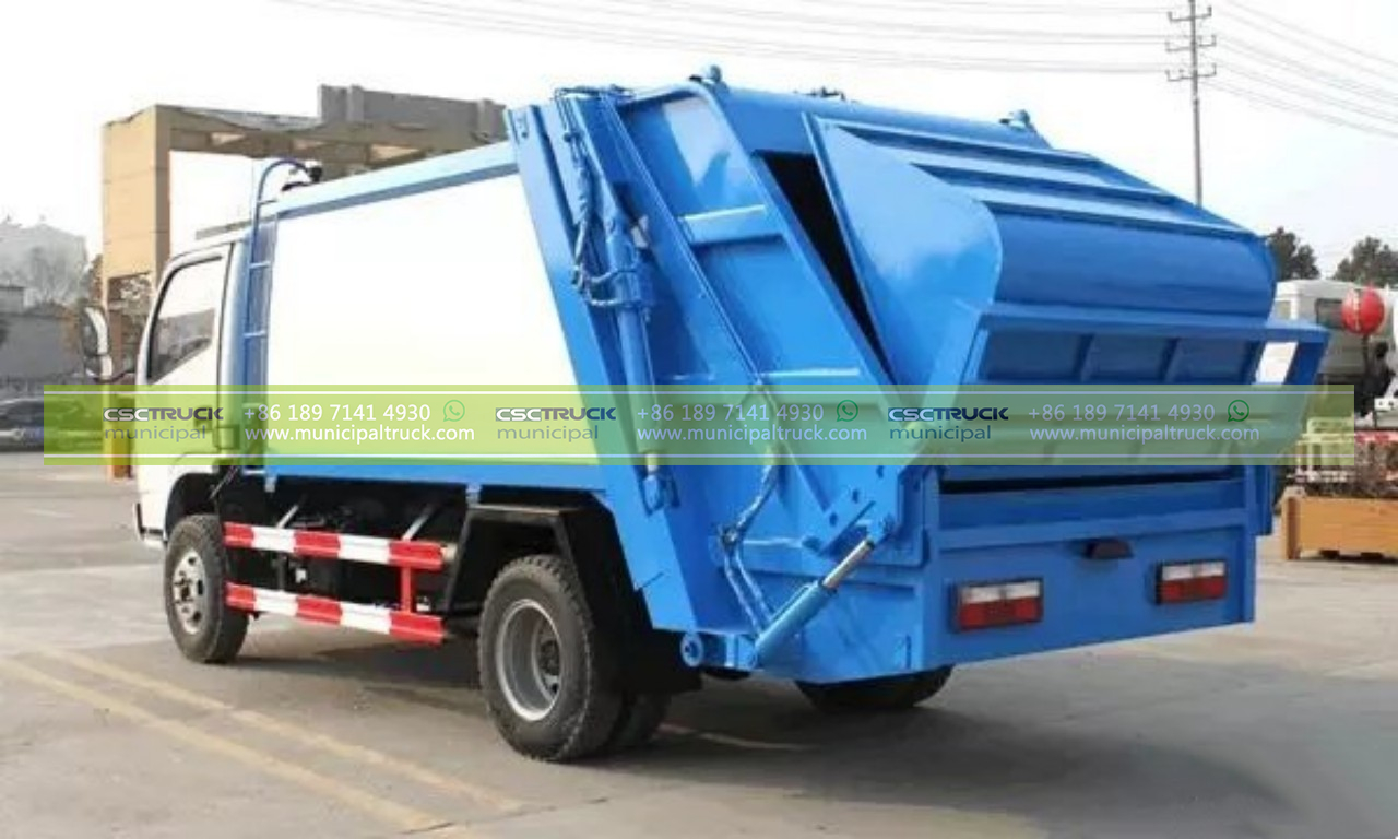 rear compactor garbage truck blue